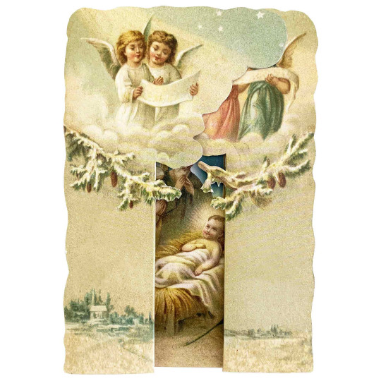 3D Standing Angels and Nativity Scene Christmas Card
